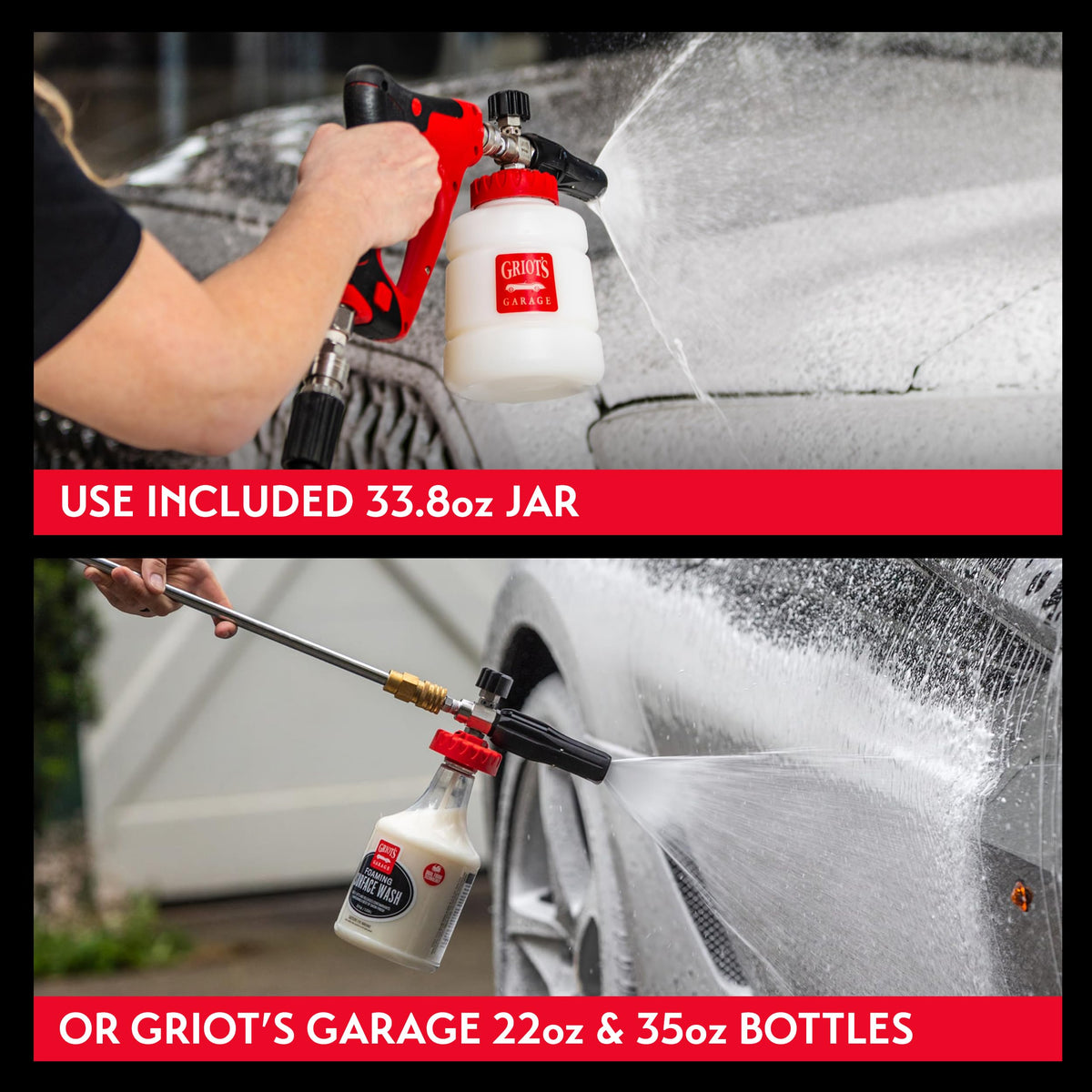 Griot's Garage adjustable nozzle detail showing spray control and customizable coverage benefit
