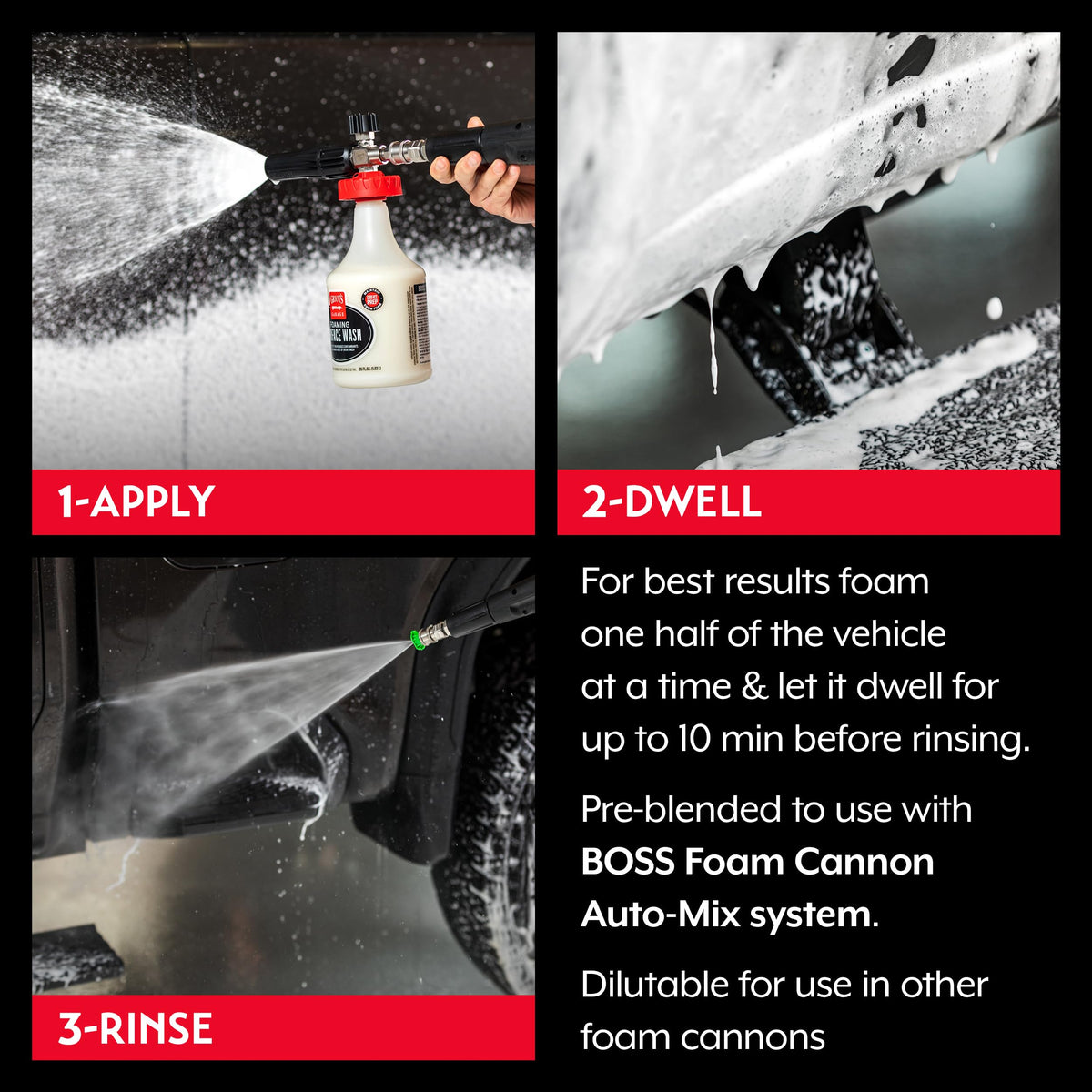 Griot's Garage foam on car panel demonstrating lift-and-rinse cleaning benefit