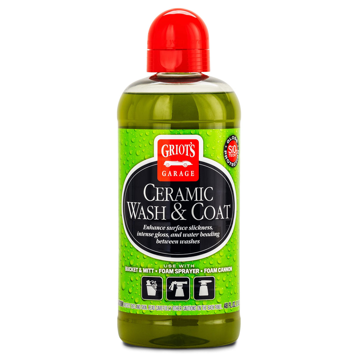 Griot's Garage front label on 48 oz bottle showing product name and benefits