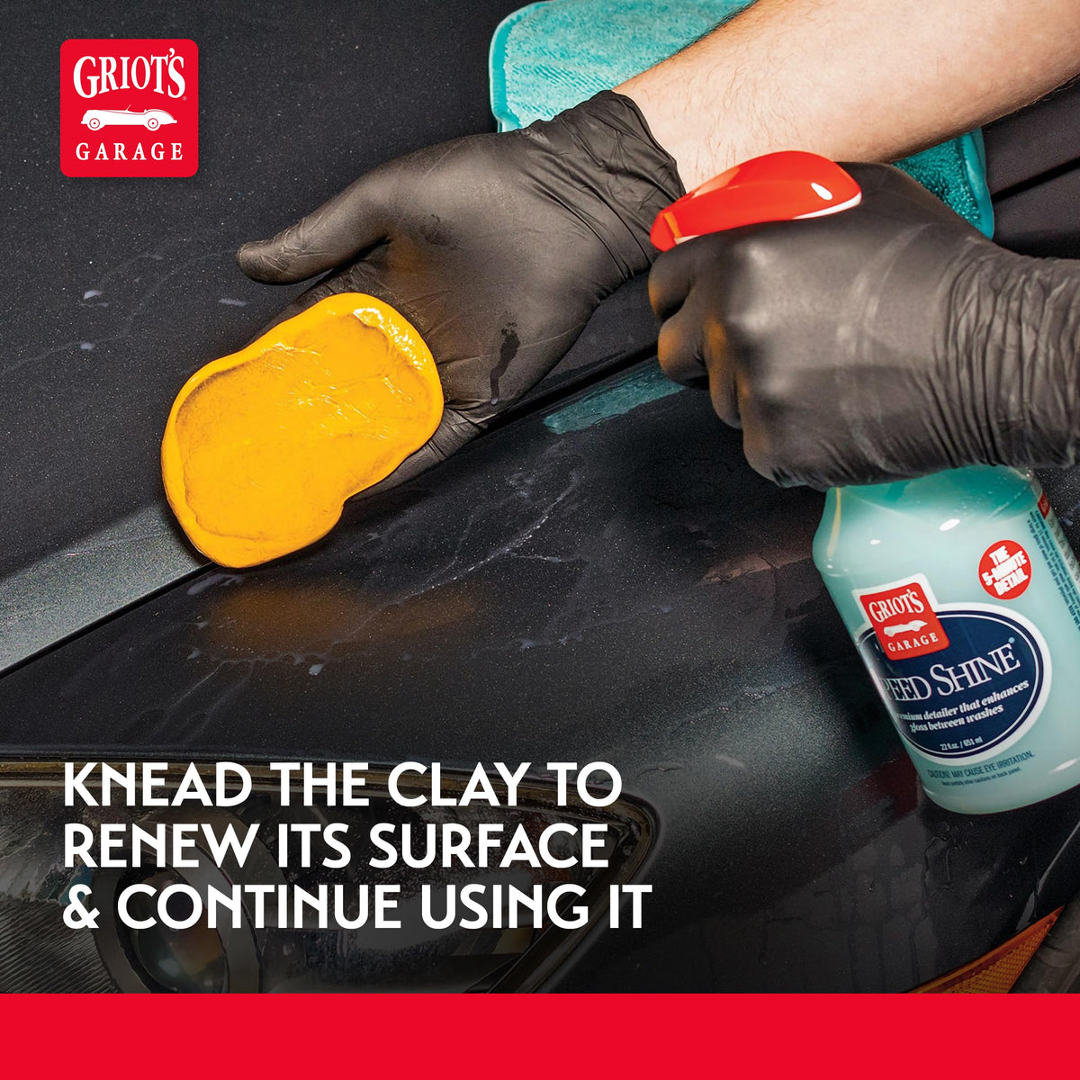 Griot's Garage clay bar beside lubricant bottle to show safe glide benefit