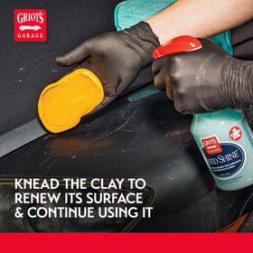 Griot's Garage clay bar beside lubricant bottle to show safe glide benefit