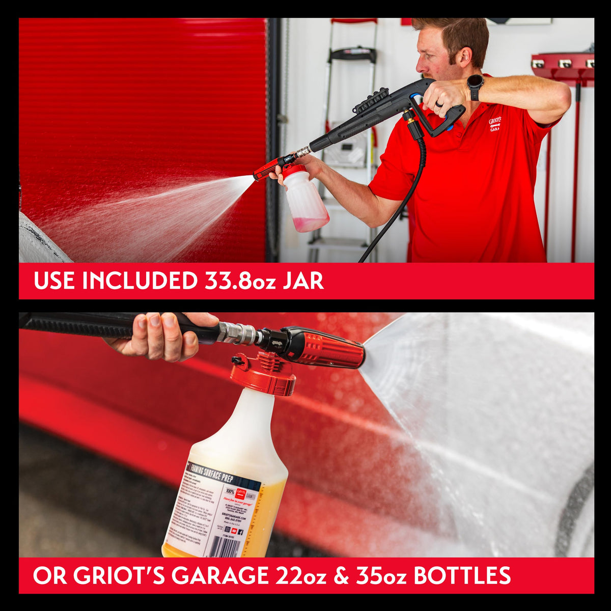 Griot's Garage foam cannon in hand to show size and ergonomic handling benefit