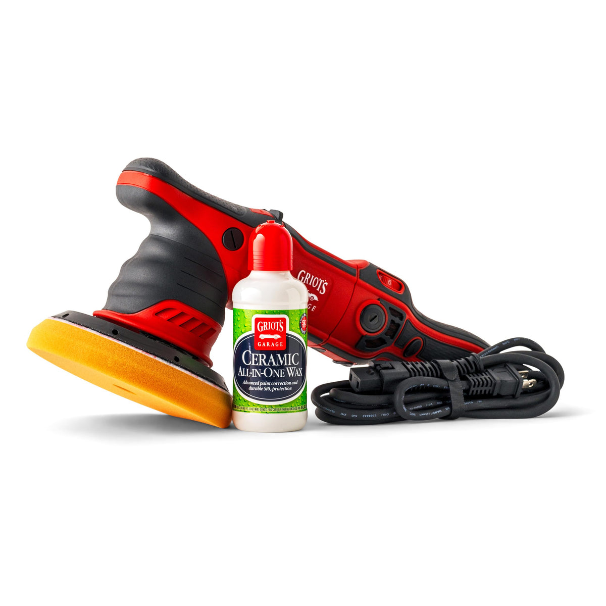 Griot's Garage G9 polisher front view showing balanced design and control benefits