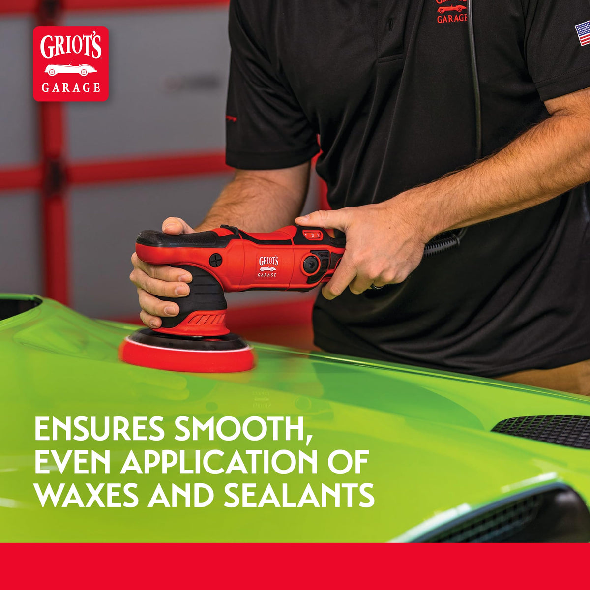 Griot's Garage pad next to hand showing 5.5 inch scale and easy control