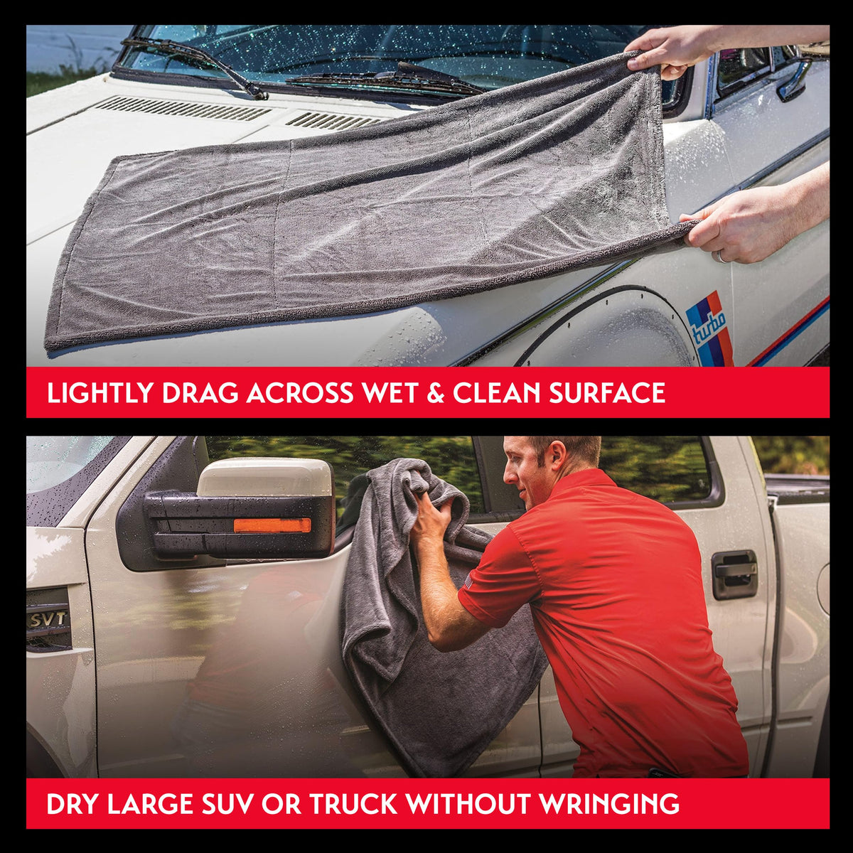 Griot's Garage towel in use drying an SUV for quicker, streak-free results