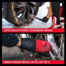 Griot's Garage kit in use scrubbing alloy spokes for thorough cleaning