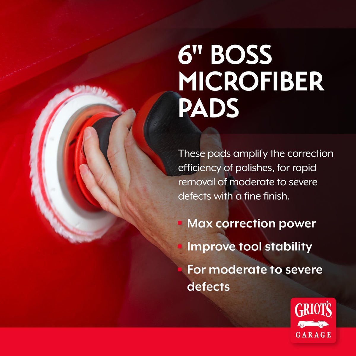 Griot's Garage close-up of 9mm white microfiber face highlighting durable cutting performance