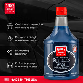 Griot's Garage with microfiber towel in bucket demonstrating low‑water washing benefit