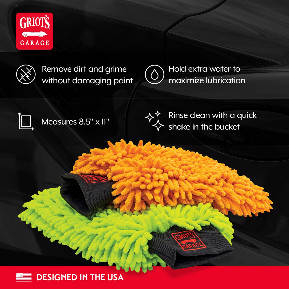 Griot's Garage mitt washing car hood demonstrating smooth paint-safe glide