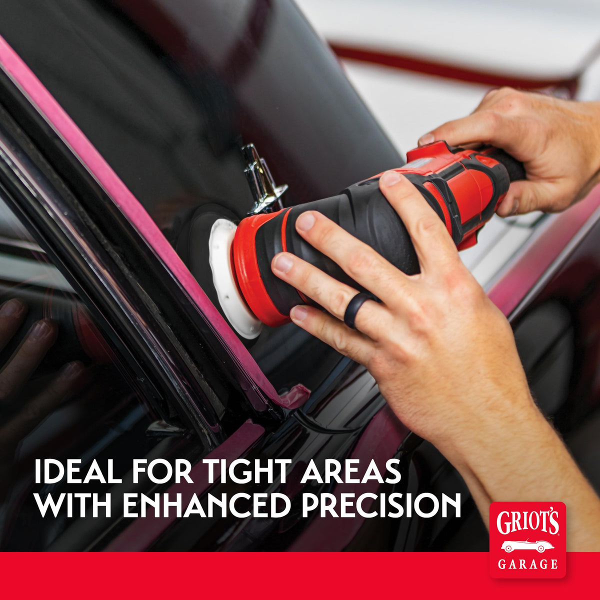 Griot's Garage pad used by hand on tight area showing precise control benefit