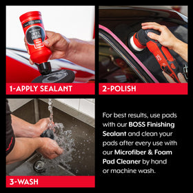 Griot's Garage pad mounted on orbital polisher demonstrating consistent finishing benefit
