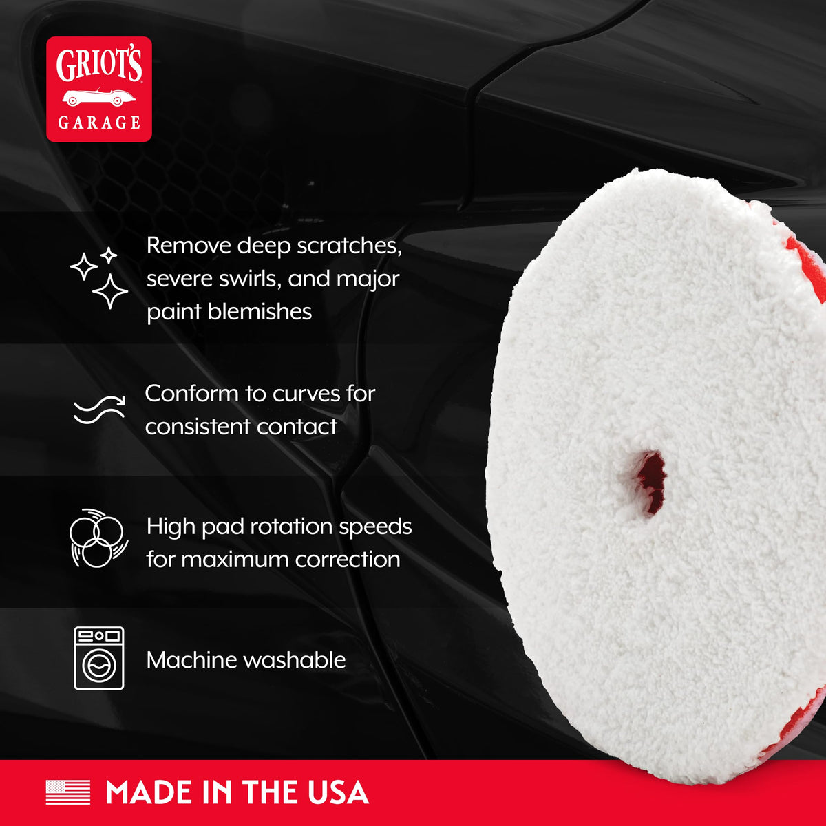 Griot's Garage pad in use on fender demonstrating aggressive scratch removal
