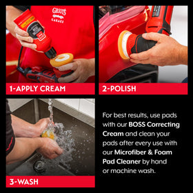 Griot's Garage pad in use on random-orbital polisher for controlled correction