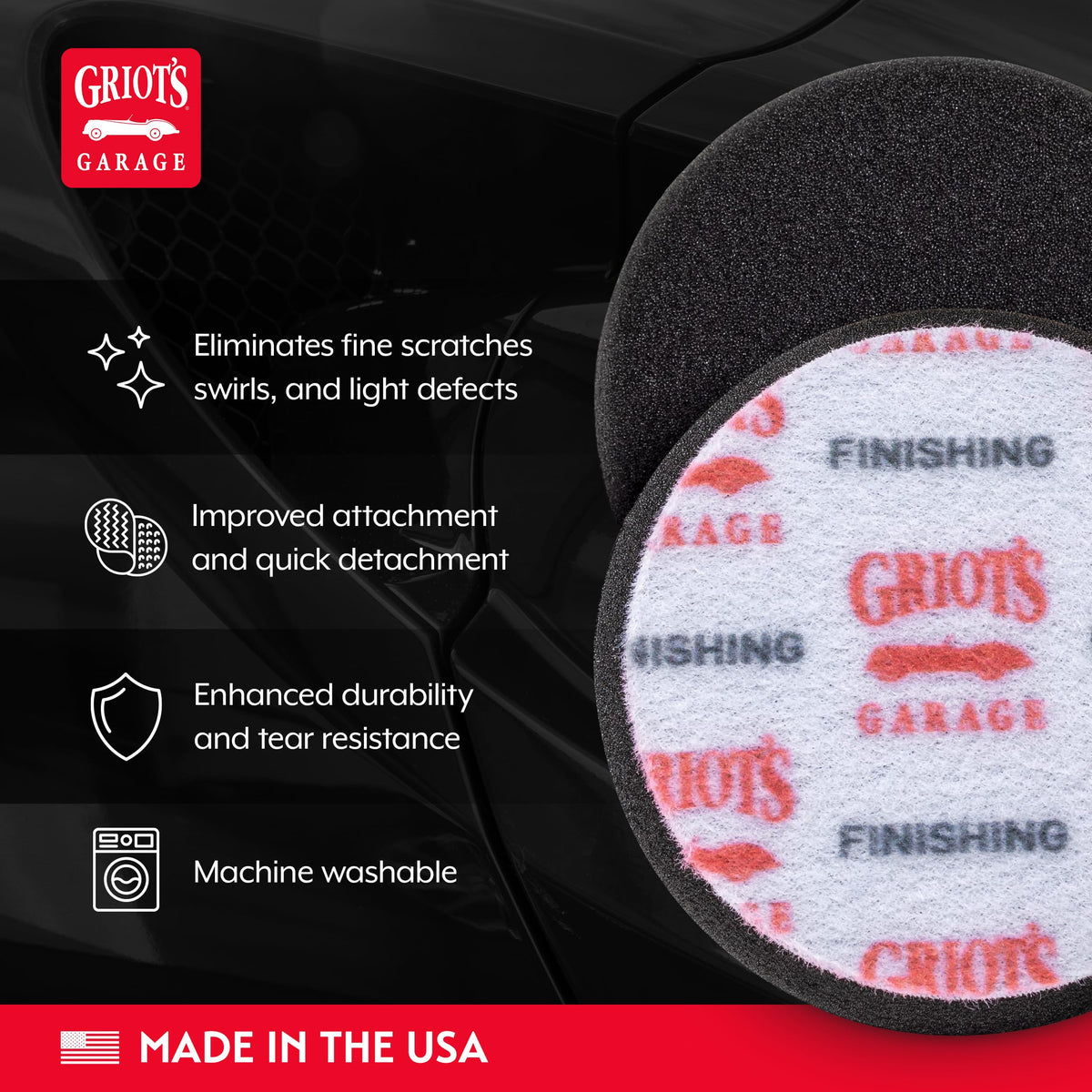 Griot's Garage pad back showing micro hook-and-loop for secure quick changes benefit