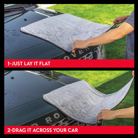 Griot's Garage towel in use on car roof for streak-free drying