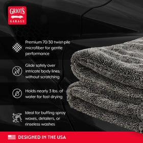 Griot's Garage towel in hand demonstrates 16x16 scale and easy maneuverability