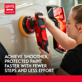 Griot's Garage polisher in use on car door illustrating faster defect removal