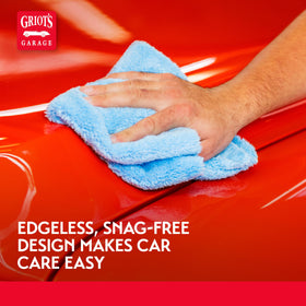 Griot's Garage towel beside ruler showing 16x16-inch size for full panel coverage