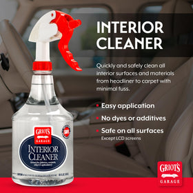 Griot's Garage spray cleaning a car seat, demonstrating fast stain removal benefit