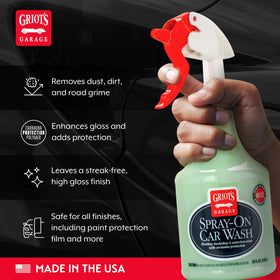 Griot's Garage mist on car hood showing gloss and safe cleaning action