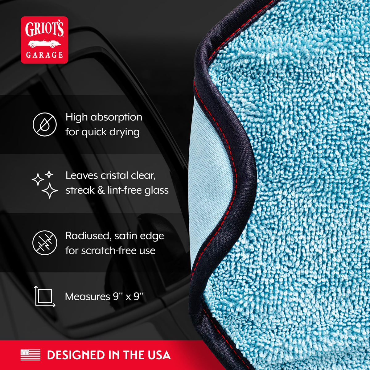 Griot's Garage tight microfiber weave close-up showing streak-free buffing benefit