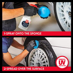 Griot's Garage used on tire showing restored color and improved curb appeal