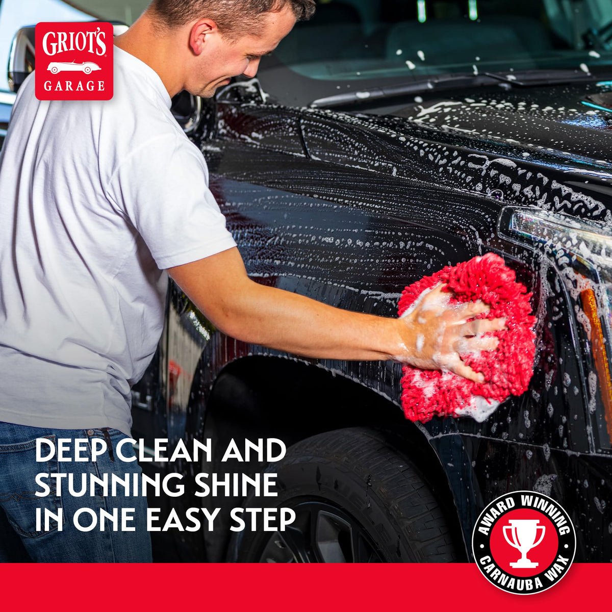 Griot's Garage wash mitt applying product to reduce swirl risk