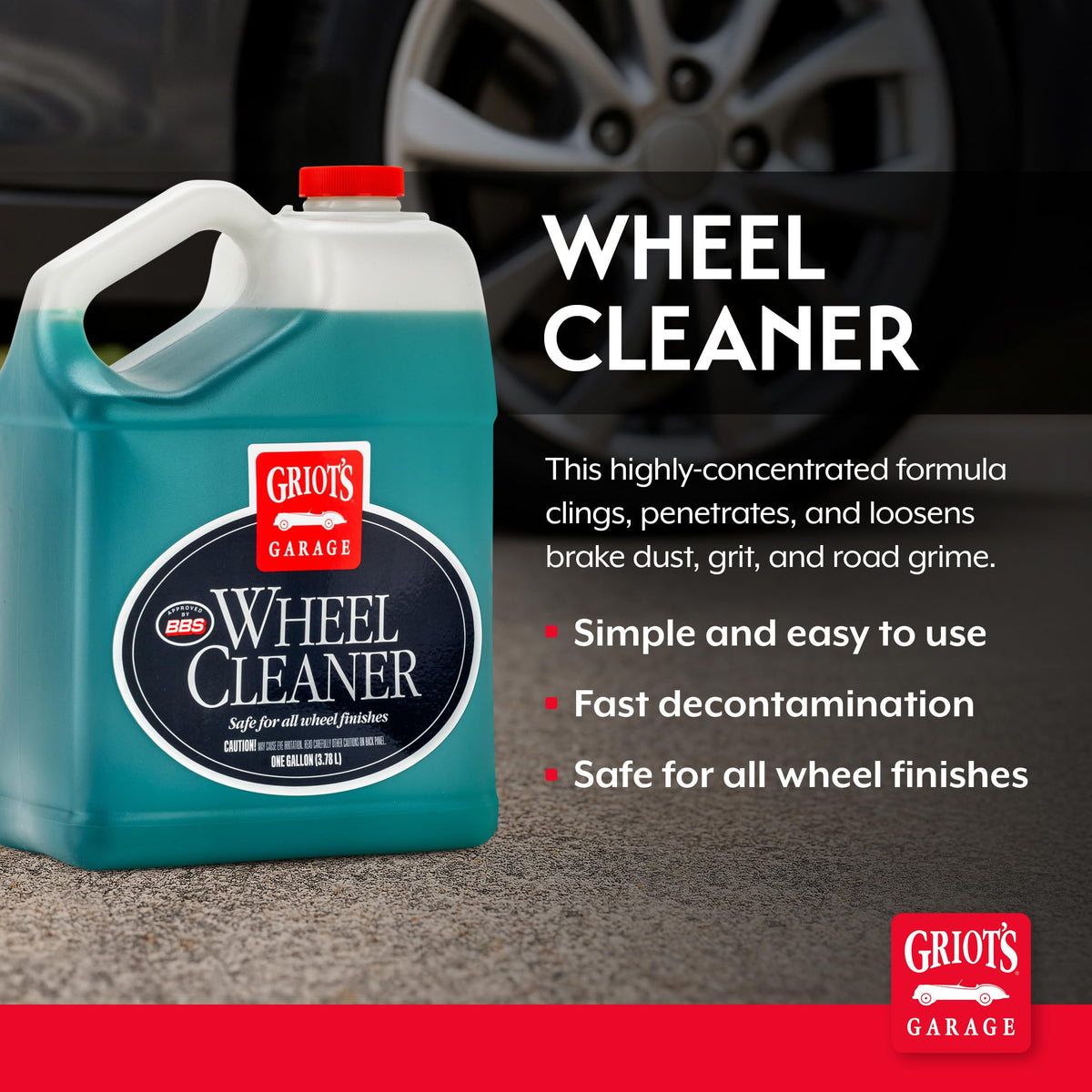 Griot's Garage cleaning spray applied to wheel removing brake dust