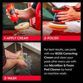 Griot's Garage pad attached to orbital polisher demonstrating smooth defect removal