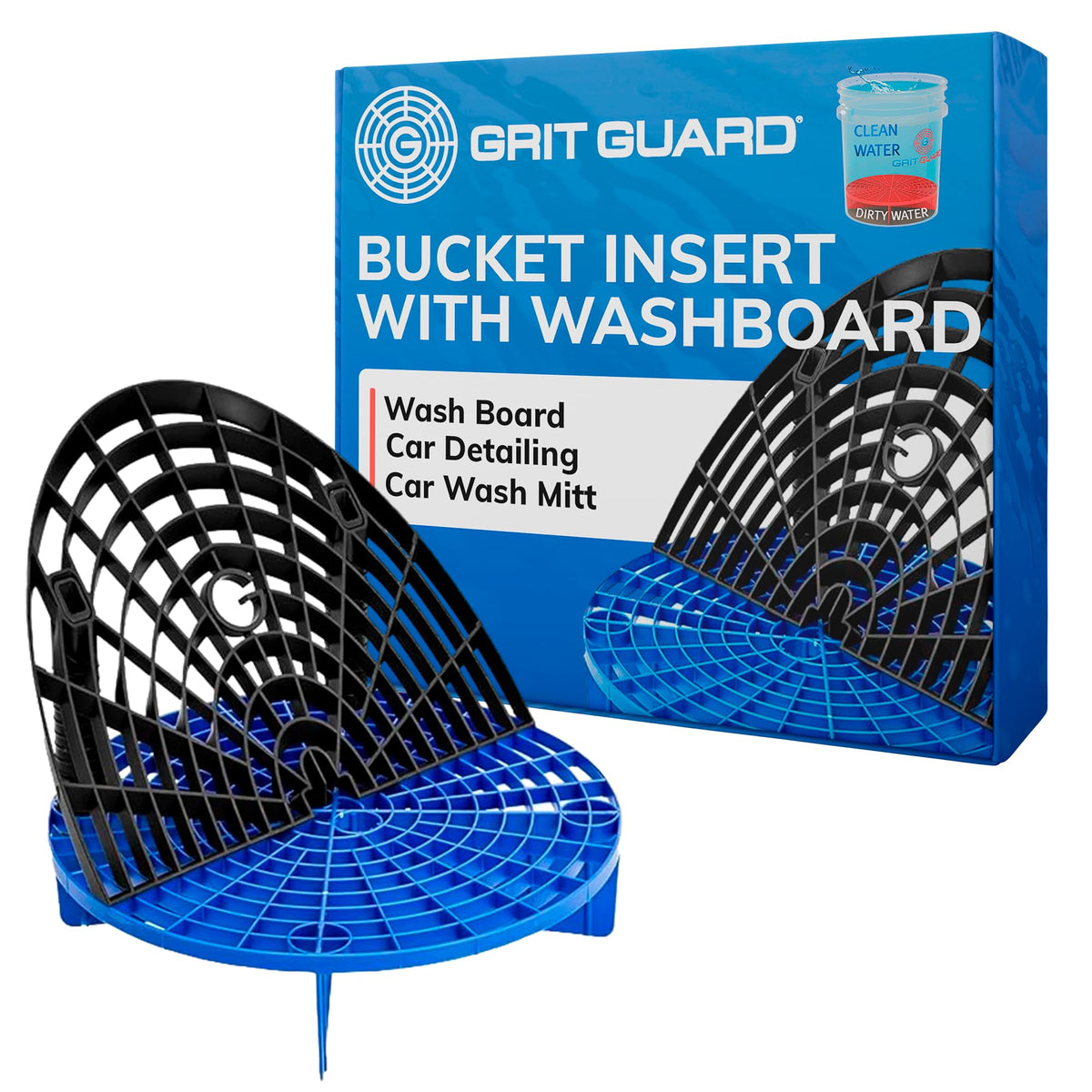 Grit Guard front view showing black blue combo and fit benefit