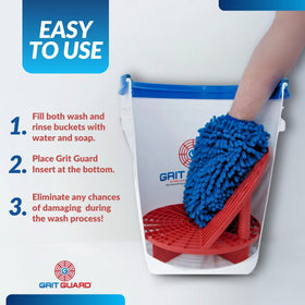Grit Guard with mitt being scrubbed to remove dirt and protect paint
