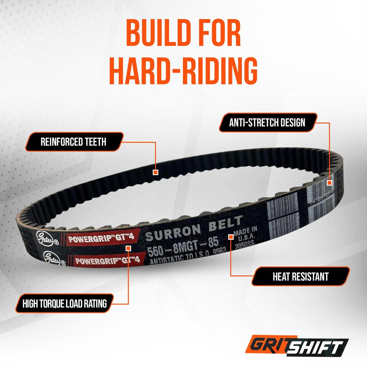 GritShift belt next to ruler showing 16mm width for improved tracking