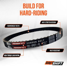 GritShift belt next to ruler showing 16mm width for improved tracking