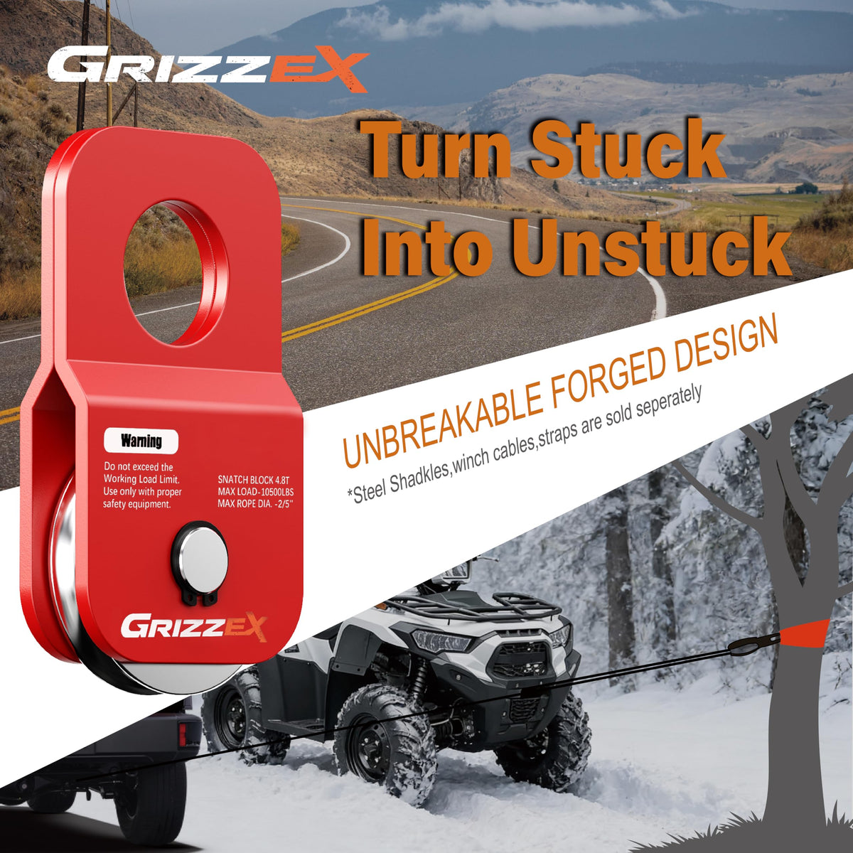 GRIZZEX side profile with shackle demonstrating secure attachment benefit