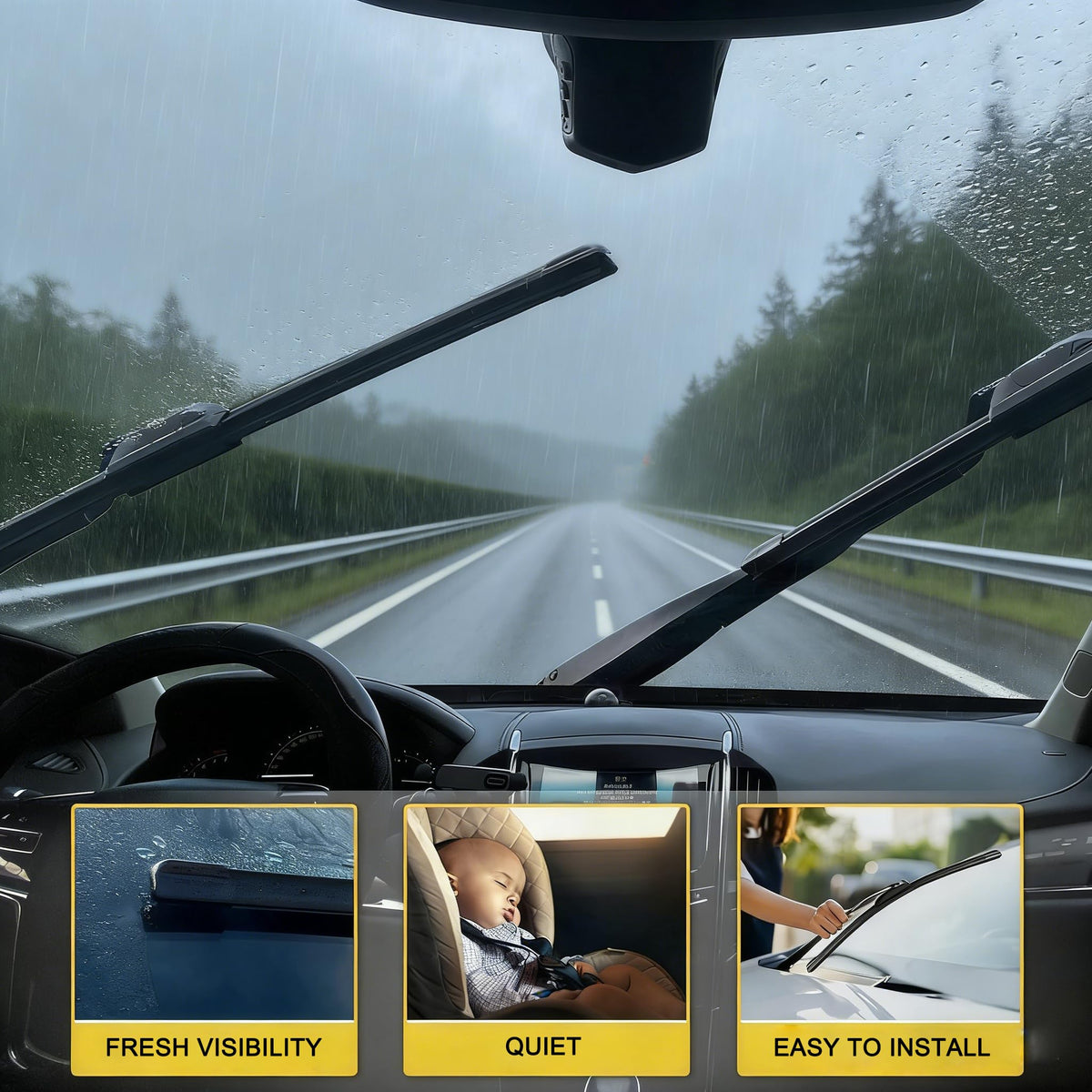GSPSCN view from driver seat showing clear windshield after GSPSCN wiping