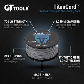 GT Tools titan cord in use removing windshield to show faster, safer glass separation benefit