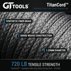GT Tools titan cord beside tape measure to show 250ft length for multiple-job efficiency benefit