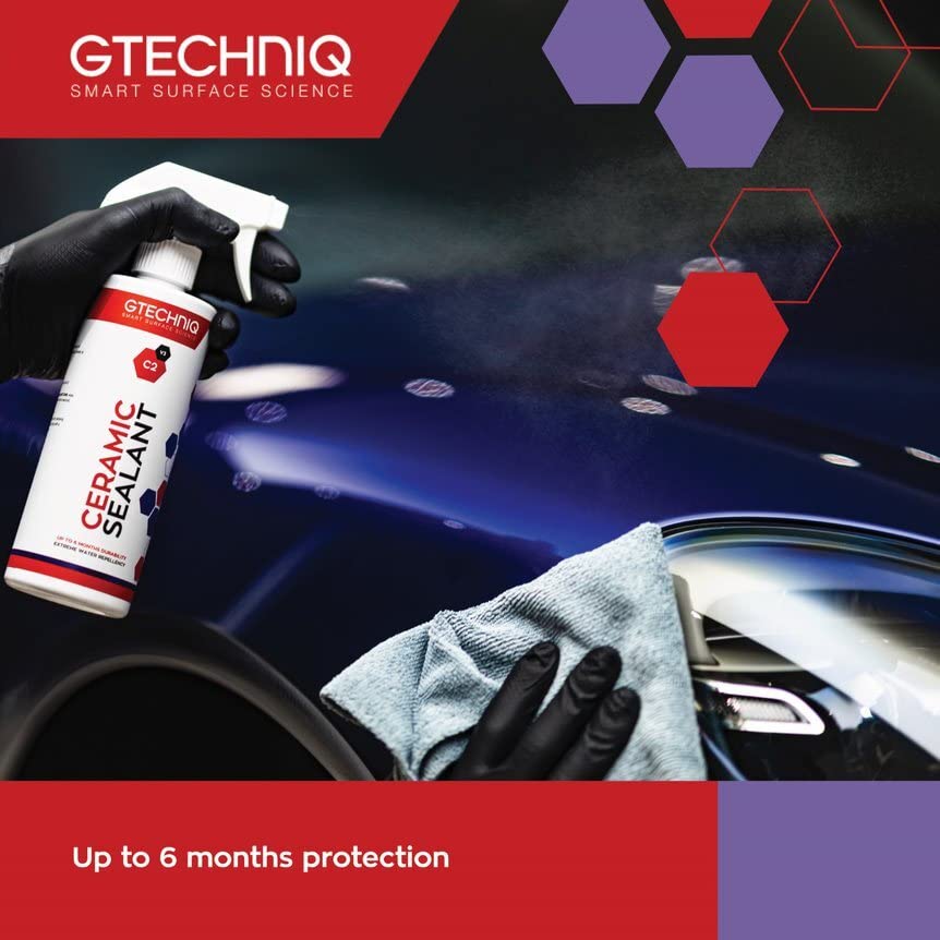 Gtechniq C2 water beading on car hatchback illustrating strong hydrophobic action
