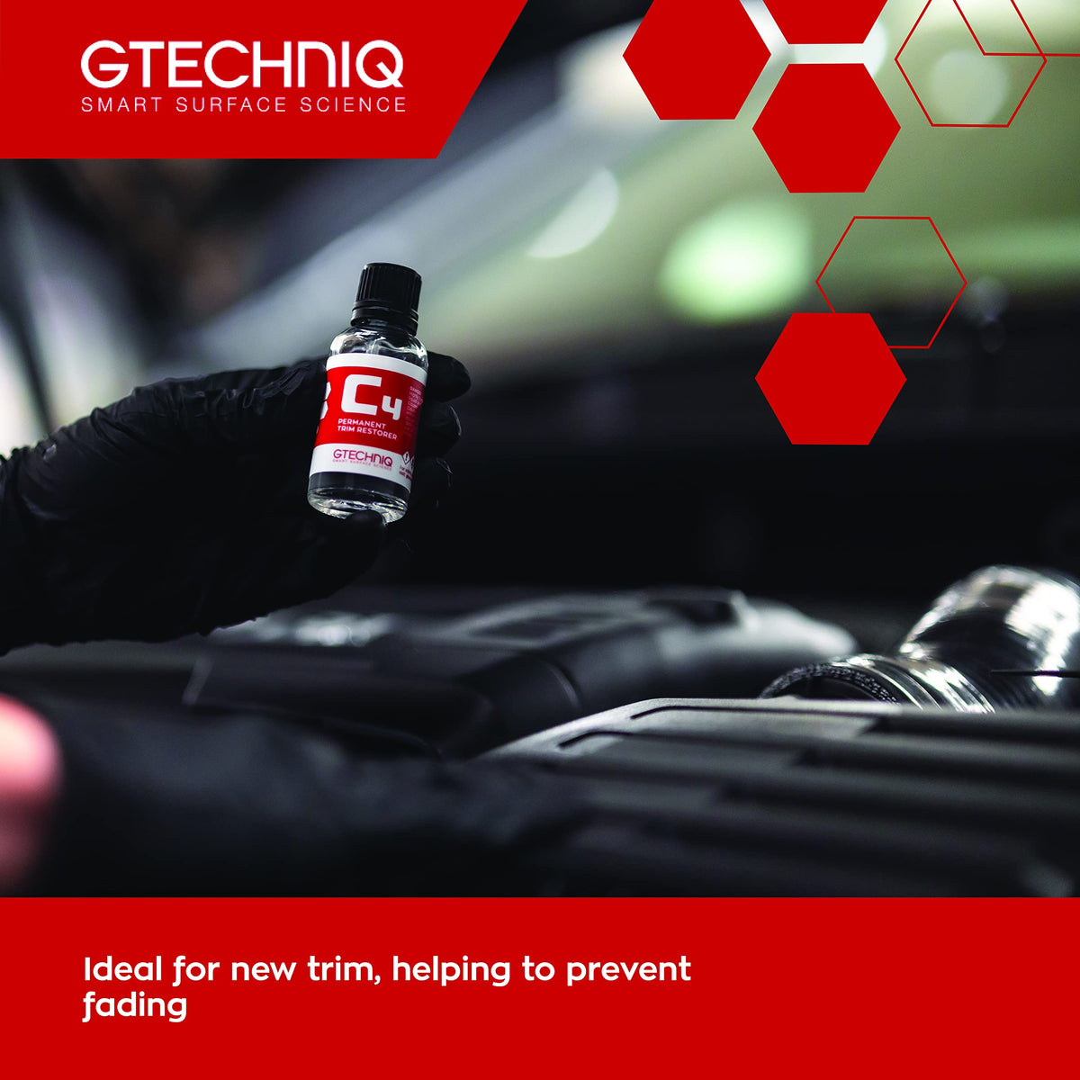 Gtechniq C4 applied to bumper trim demonstrating restored colour and weather resistance