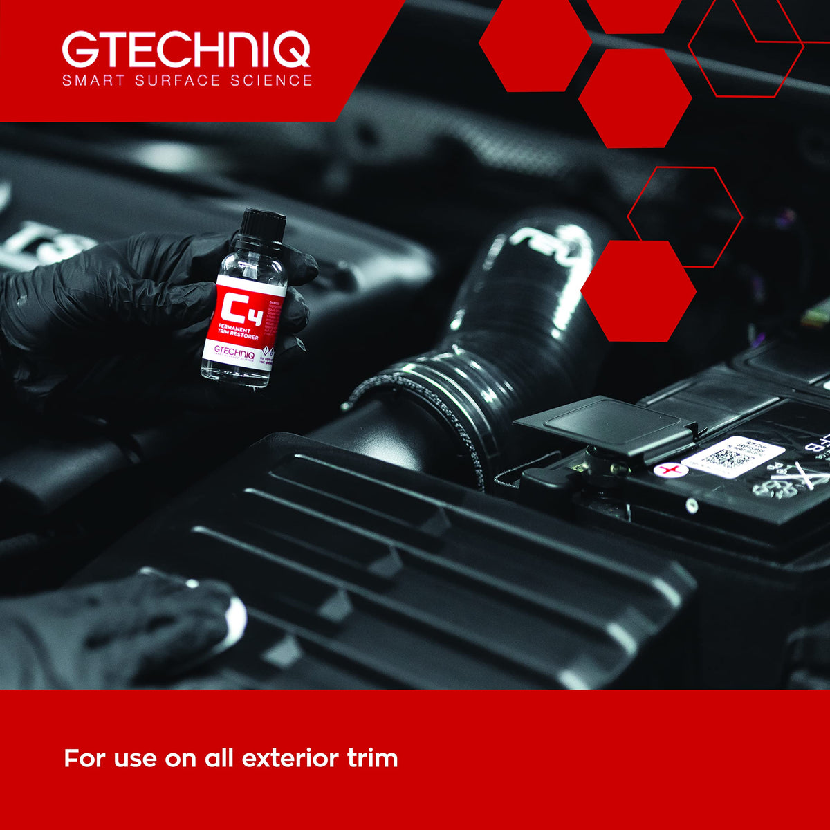 Gtechniq C4 before and after on side molding, visible revitalisation