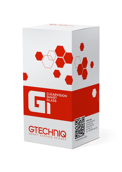 Gtechniq G1 front packaging showing bottle and label, clear storage benefit