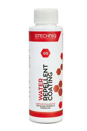 Gtechniq G5 front packaging showing compact bottle and application benefits