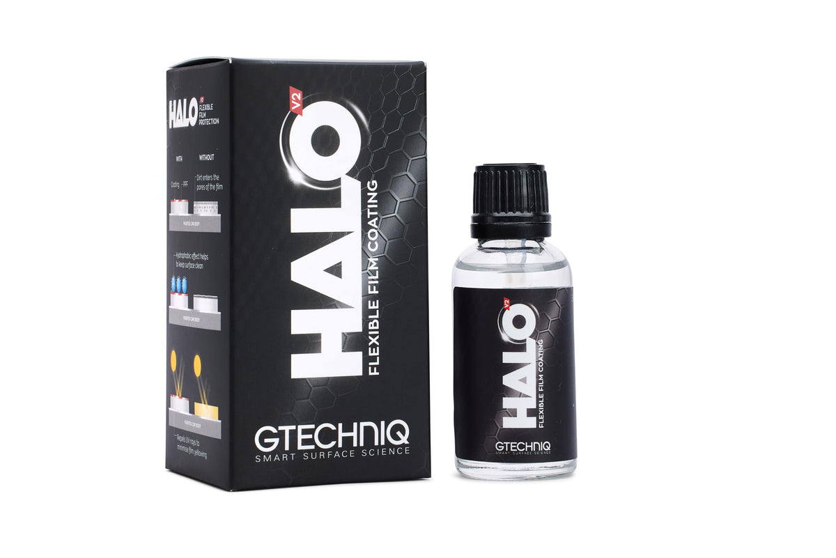 Gtechniq Halo front bottle showing label and compact 1 fl oz size for convenience