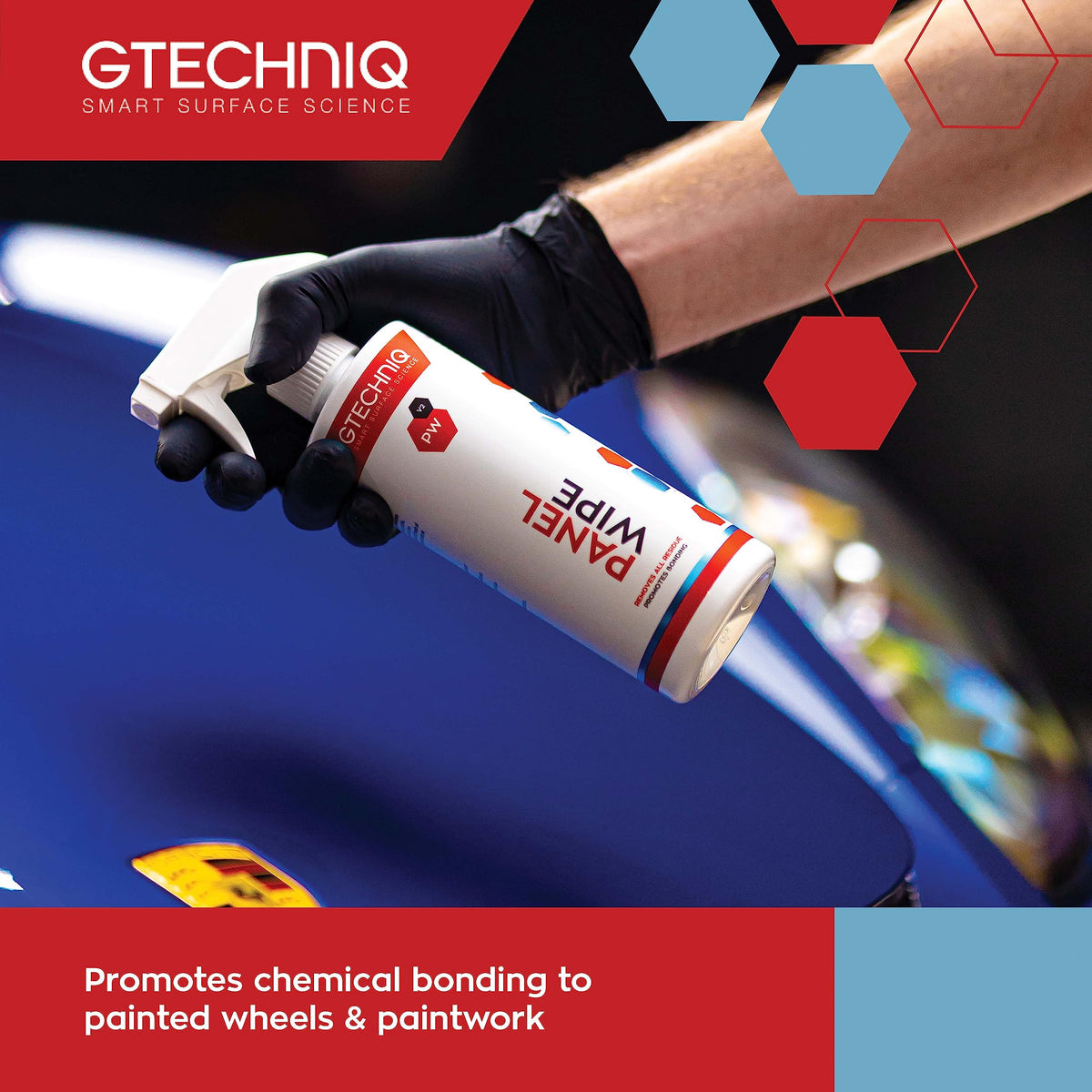 Gtechniq panel wipe being applied with microfiber cloth to prepare paint for coating