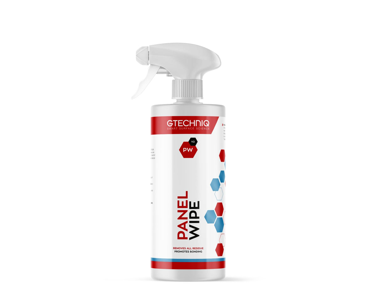 Gtechniq panel wipe front bottle showing product and clear label for easy identification