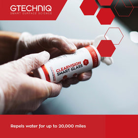 Gtechniq treated windscreen with water beading for clearer visibility
