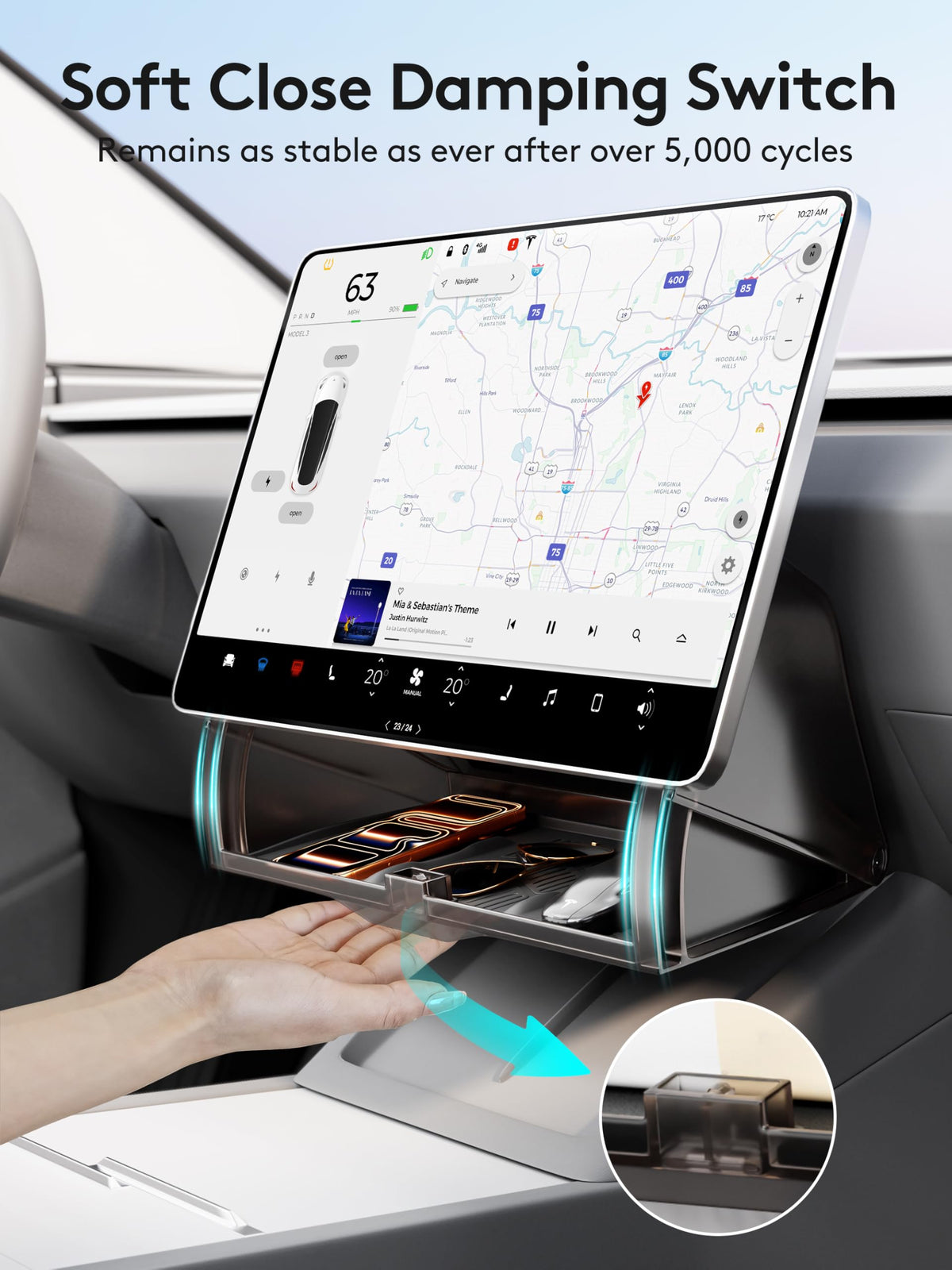 Guaiblue open compartment with phone and keys demonstrating organized storage benefit