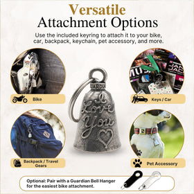 Guardian Bell on rider gear conveying tradition and travel protection