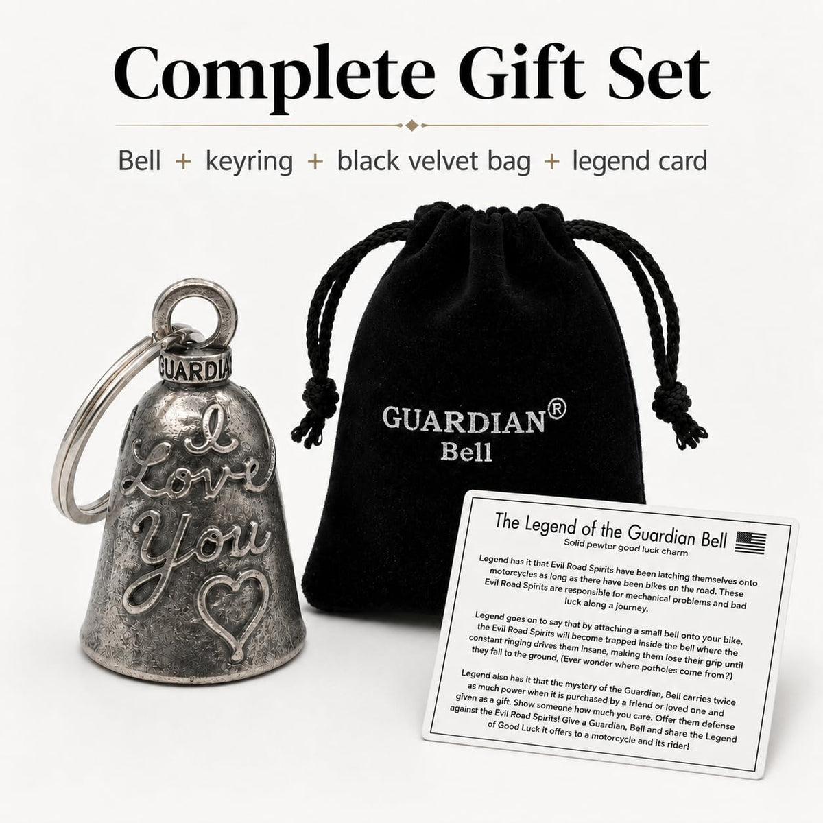 Guardian Bell held in hand showing size and solid pewter feel benefit
