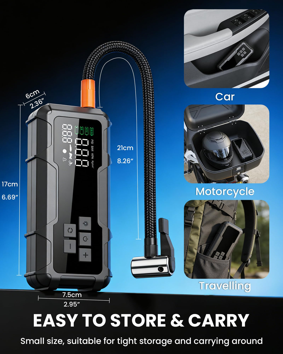 Guistekno packed in included storage bag for tidy vehicle storage